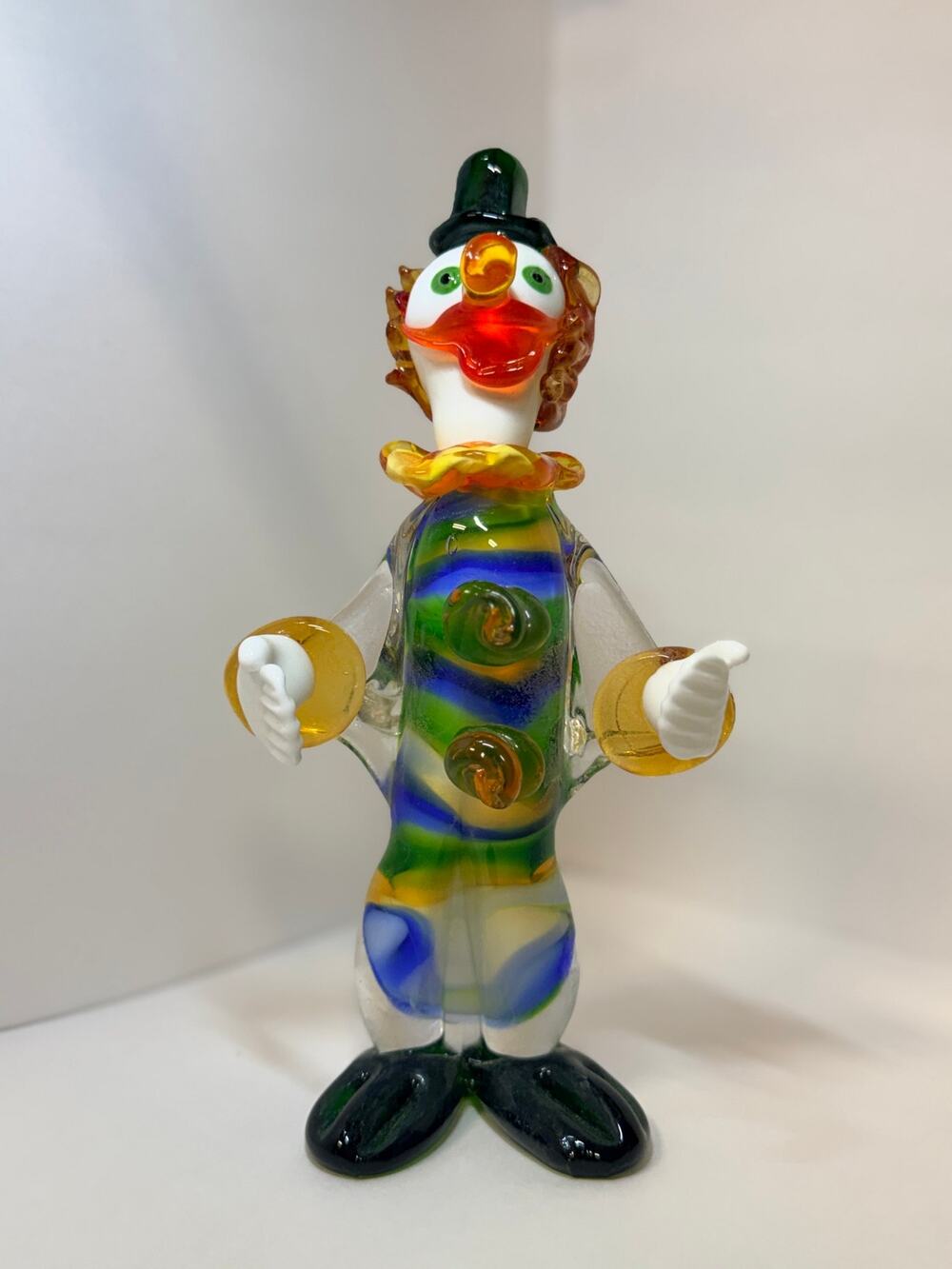 Vintage Murano Style Art Glass Clown Figurine Hand Blown Colorful Italian Italy